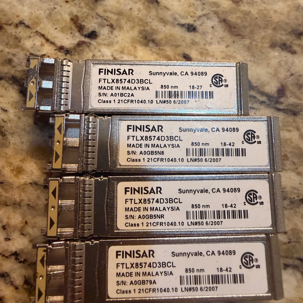 Lot of 4 Finisar FTLX8571D3BCL 10GB SFP+ Transceivers